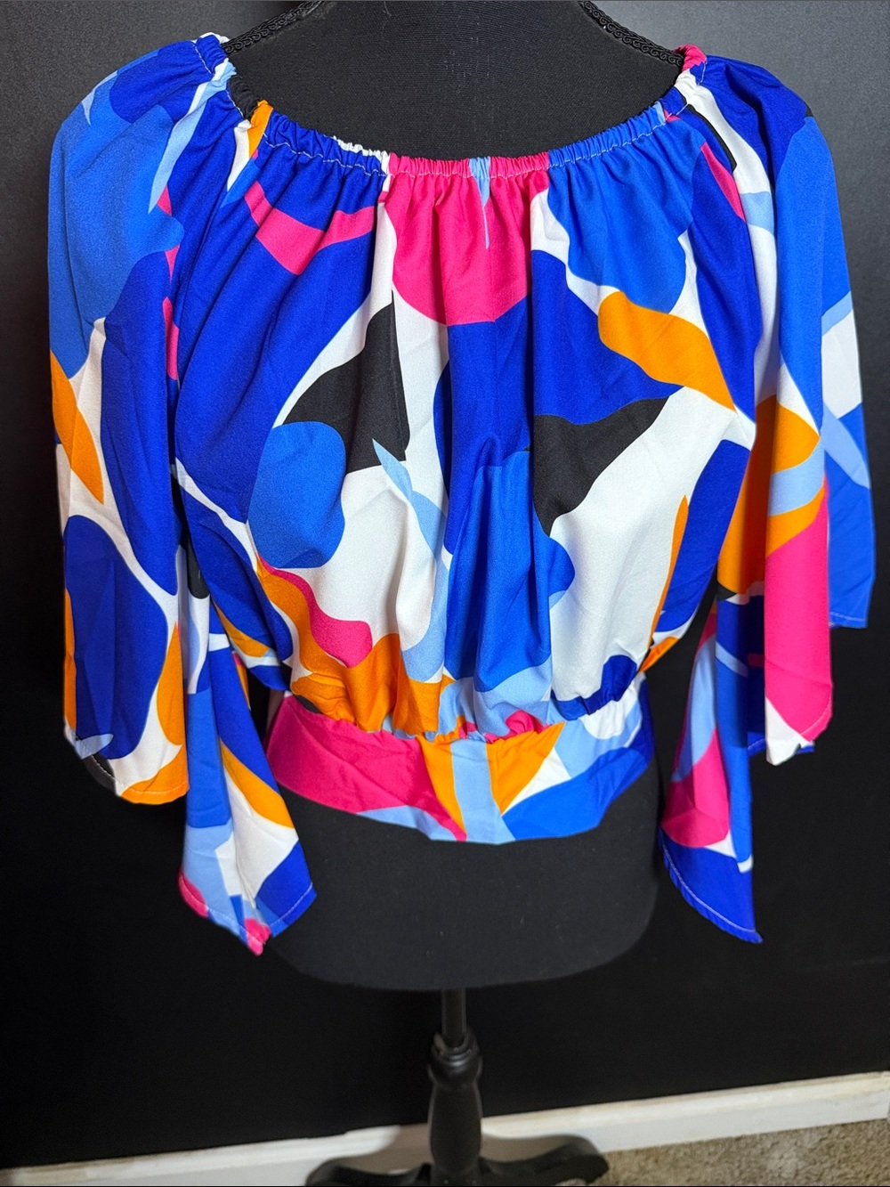 Womenโs Blue Multi-Color Off-Shoulder Blouse